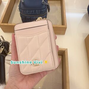 NWT Coach Zip Card Case With Quilting CZ467 Novelty Leather/Gold/Blush
